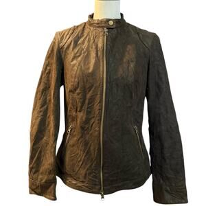 Vintage Brown Genuine Leather Moto Biker Jacket Size Medium